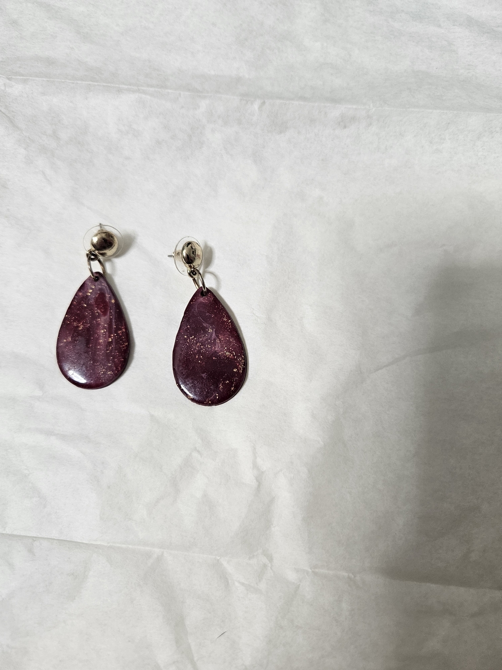 Purple Teardrop Dangle Polymer Earrings